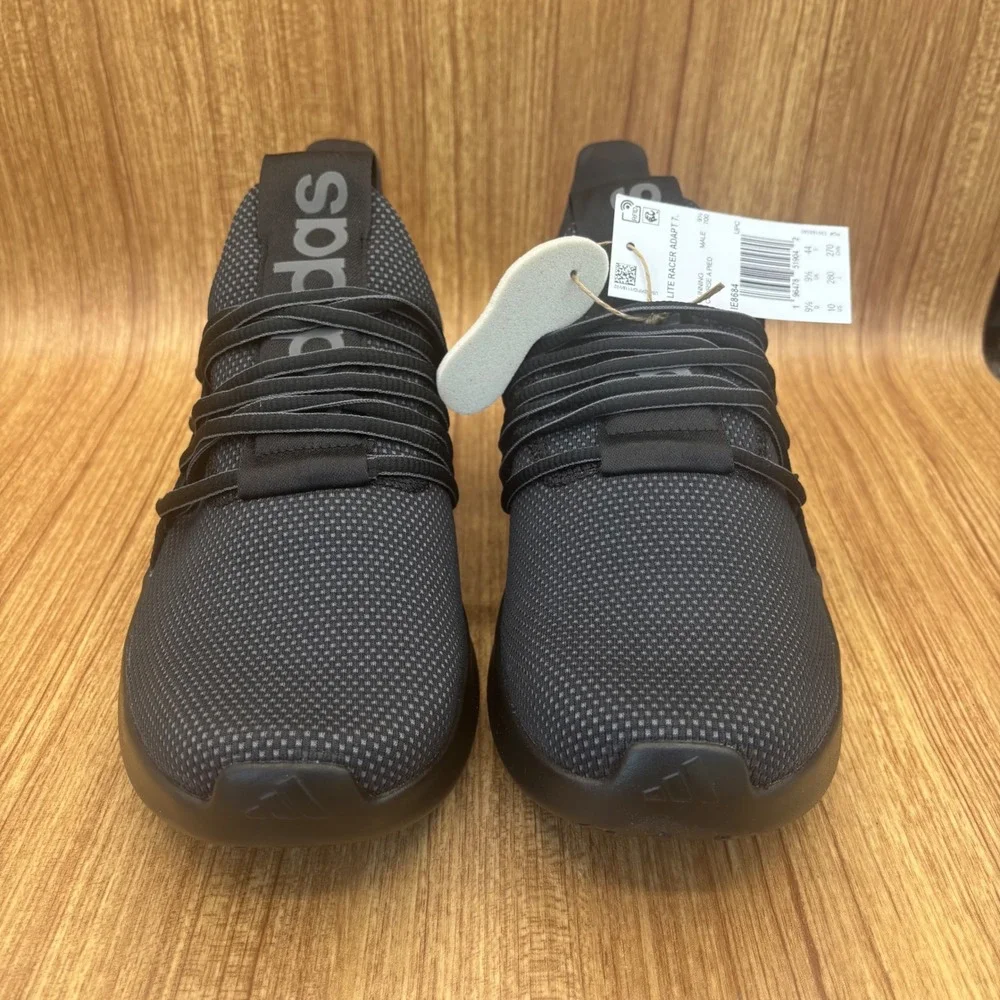 Adidas Lite Racer Adapt 7.0 Wide Mens 10 Black Running Shoes IE8684 Slip On NEW